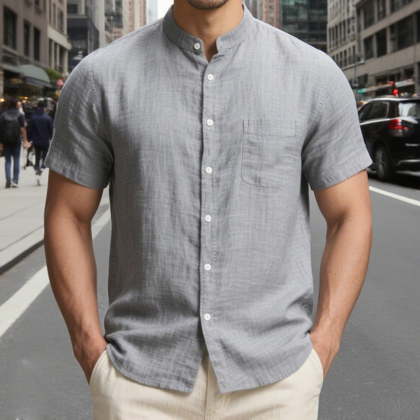 Men's Linen Button Down Shirt - Casual Slim Fit with Chest Pocket for Beach & Vacation
