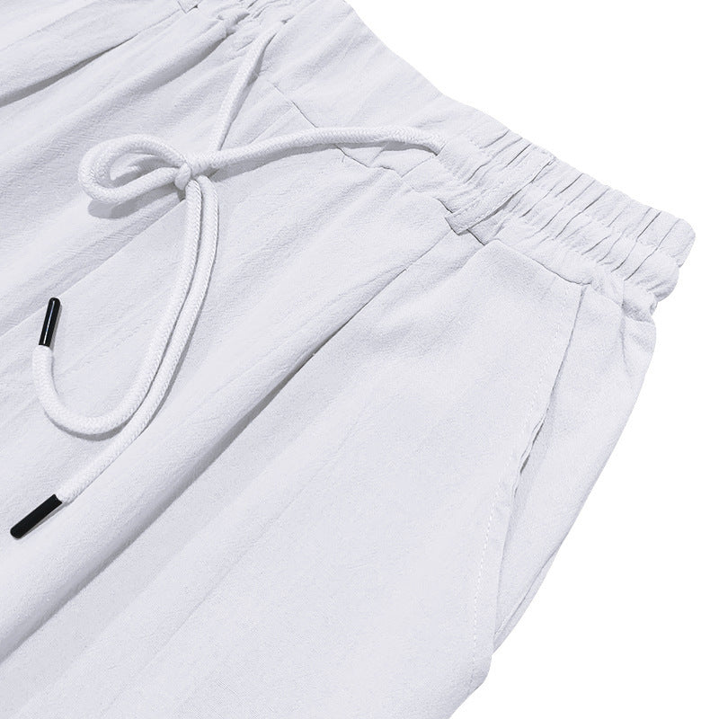 Mens Linen Pants Elastic Waist Drawstring Loose Fit Casual Summer Beach Pants with Pockets Baggy Trousers