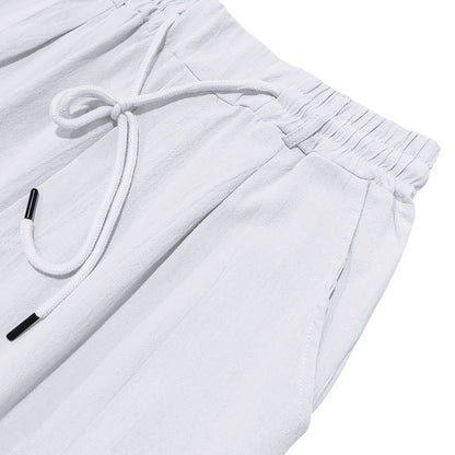 Mens Linen Pants Elastic Waist Drawstring Loose Fit Casual Summer Beach Pants with Pockets Baggy Trousers