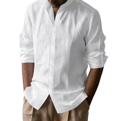 Men's Vacation Linen Button Down Shirt - Casual Slim Fit with Chest Pocket for Beach