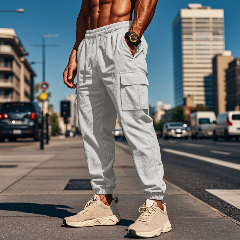 Men's Casual Linen Pants Elastic Waist Drawstring Beach Summer Pants  Linen Pants