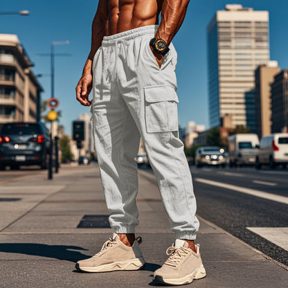 Men's Casual Linen Pants Elastic Waist Drawstring Beach Summer Pants  Linen Pants