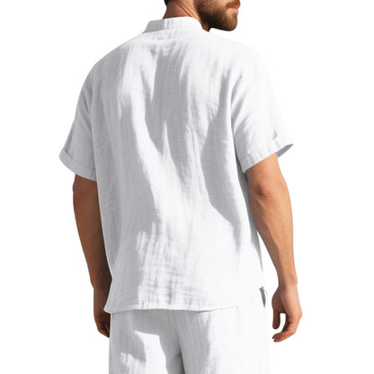 Men's Linen Button Down Shirt - Casual Slim Fit with Chest Pocket for Beach & Vacation