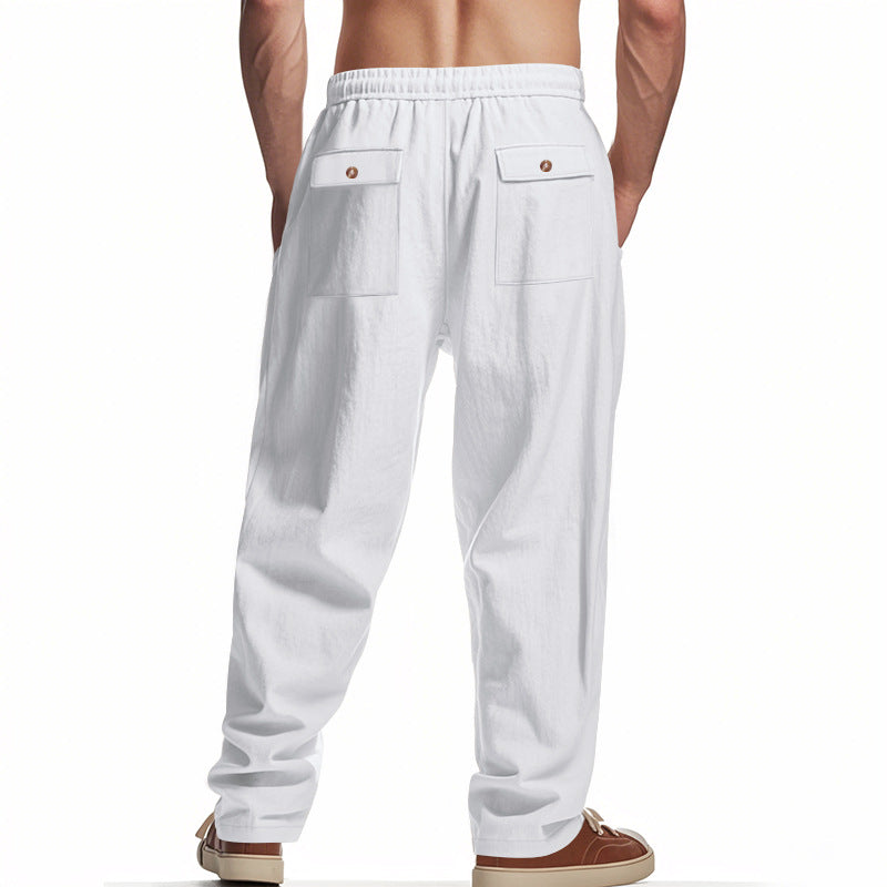 New men's loose linen casual wide-leg trendy beach sports all-season breathable trousers