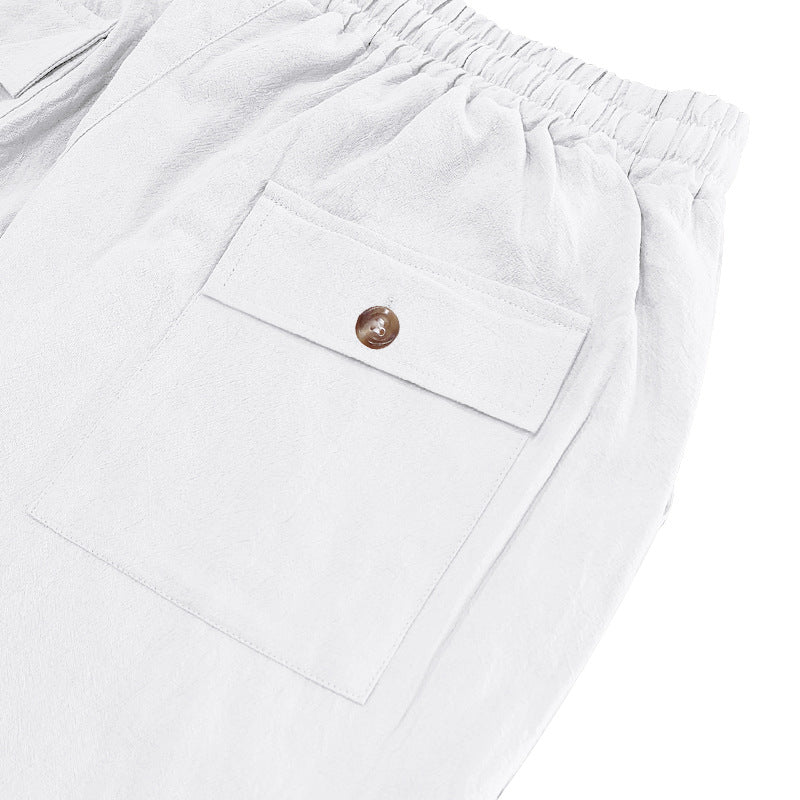 New men's loose linen casual wide-leg trendy beach sports all-season breathable trousers