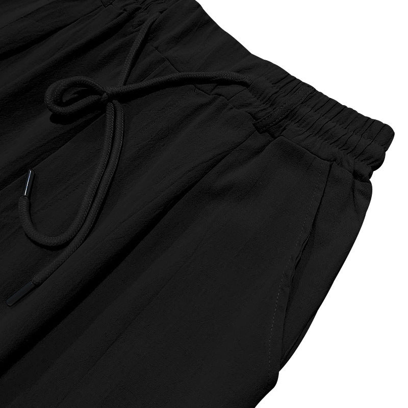 Mens Linen Pants Elastic Waist Drawstring Loose Fit Casual Summer Beach Pants with Pockets Baggy Trousers