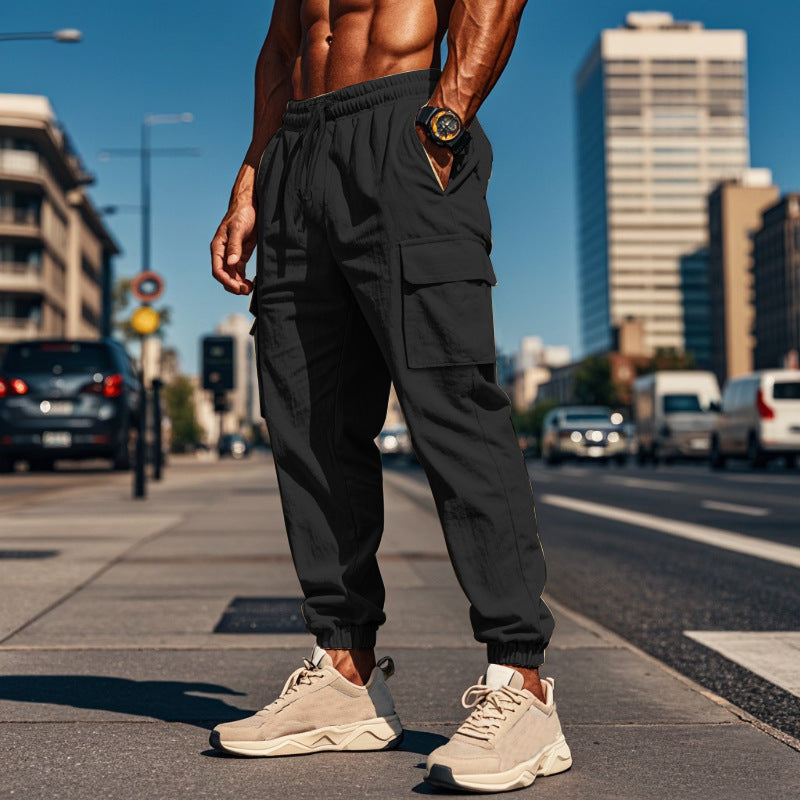 Men's Casual Linen Pants Elastic Waist Drawstring Beach Summer Pants  Linen Pants