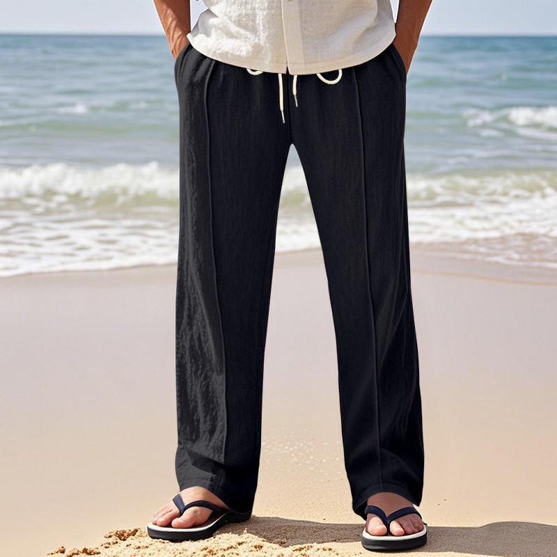 Linen breathable wide-leg pants men's summer and autumn thin loose sports loose straight casual trousers men
