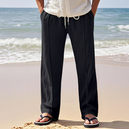 Linen breathable wide-leg pants men's summer and autumn thin loose sports loose straight casual trousers men