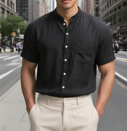 Men's Linen Button Down Shirt - Casual Slim Fit with Chest Pocket for Beach & Vacation