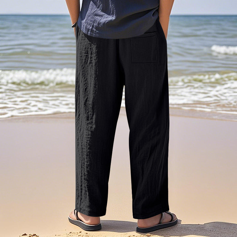 Linen breathable wide-leg pants men's summer and autumn thin loose sports loose straight casual trousers men