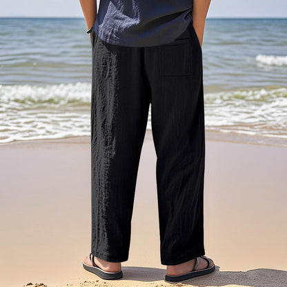 Linen breathable wide-leg pants men's summer and autumn thin loose sports loose straight casual trousers men