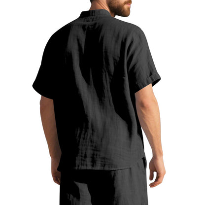 Men's Linen Button Down Shirt - Casual Slim Fit with Chest Pocket for Beach & Vacation
