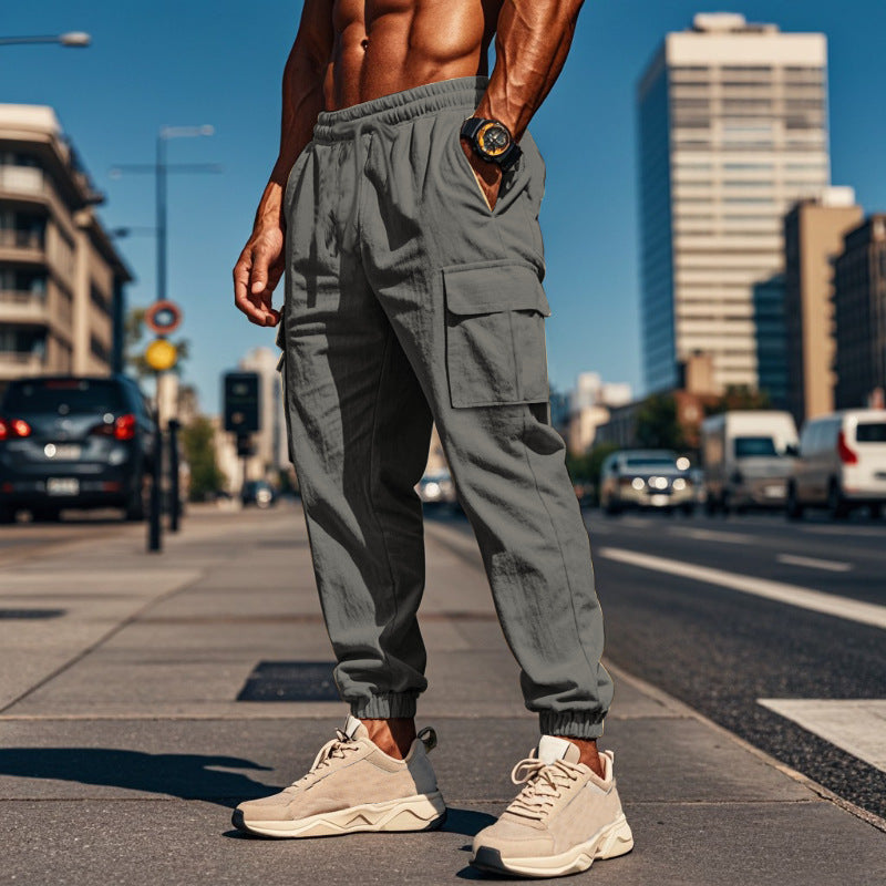 Men's Casual Linen Pants Elastic Waist Drawstring Beach Summer Pants  Linen Pants