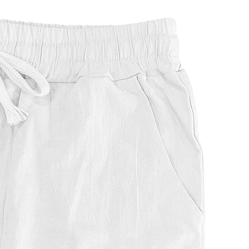 Men's Casual Linen Pants Beach Summer Elastic Waist Drawstring Pants Lightweight Linen Trousers