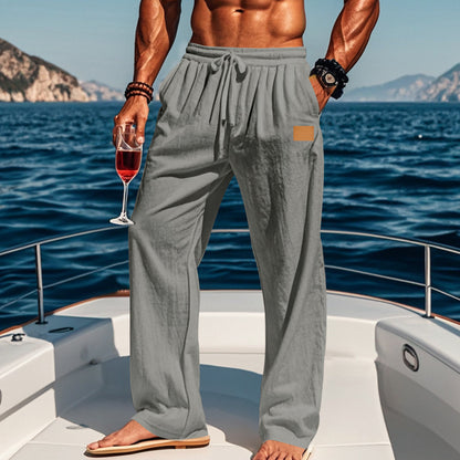 Men's Drawstring Linen Pants Casual Summer Beach Loose Trousers
