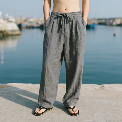 New men's loose linen casual wide-leg trendy beach sports all-season breathable trousers