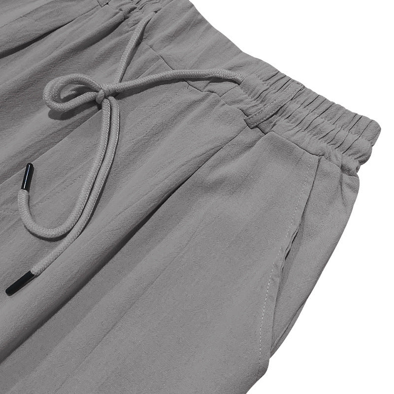 Mens Linen Pants Elastic Waist Drawstring Loose Fit Casual Summer Beach Pants with Pockets Baggy Trousers