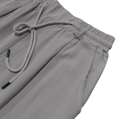 Mens Linen Pants Elastic Waist Drawstring Loose Fit Casual Summer Beach Pants with Pockets Baggy Trousers