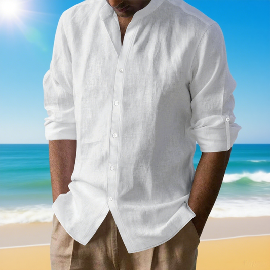 Men's Vacation Linen Button Down Shirt - Casual Slim Fit with Chest Pocket for Beach