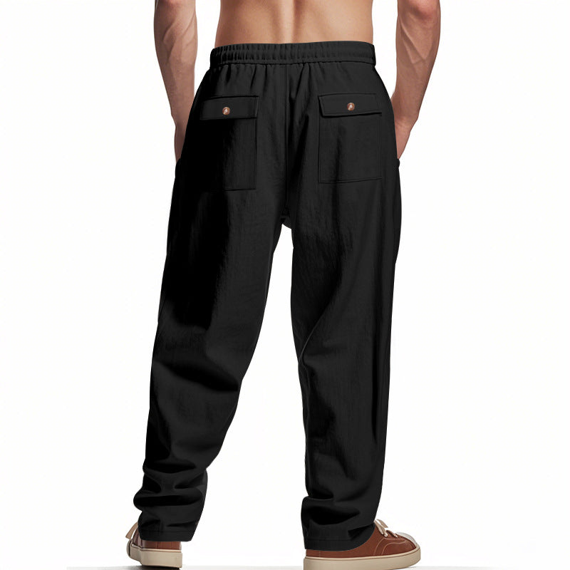 New men's loose linen casual wide-leg trendy beach sports all-season breathable trousers