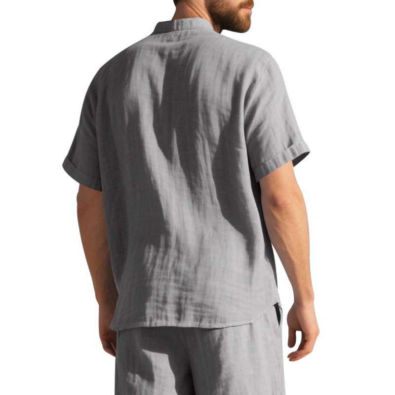 Men's Linen Button Down Shirt - Casual Slim Fit with Chest Pocket for Beach & Vacation