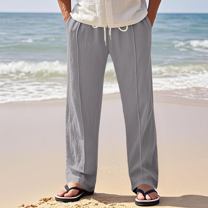 Linen breathable wide-leg pants men's summer and autumn thin loose sports loose straight casual trousers men