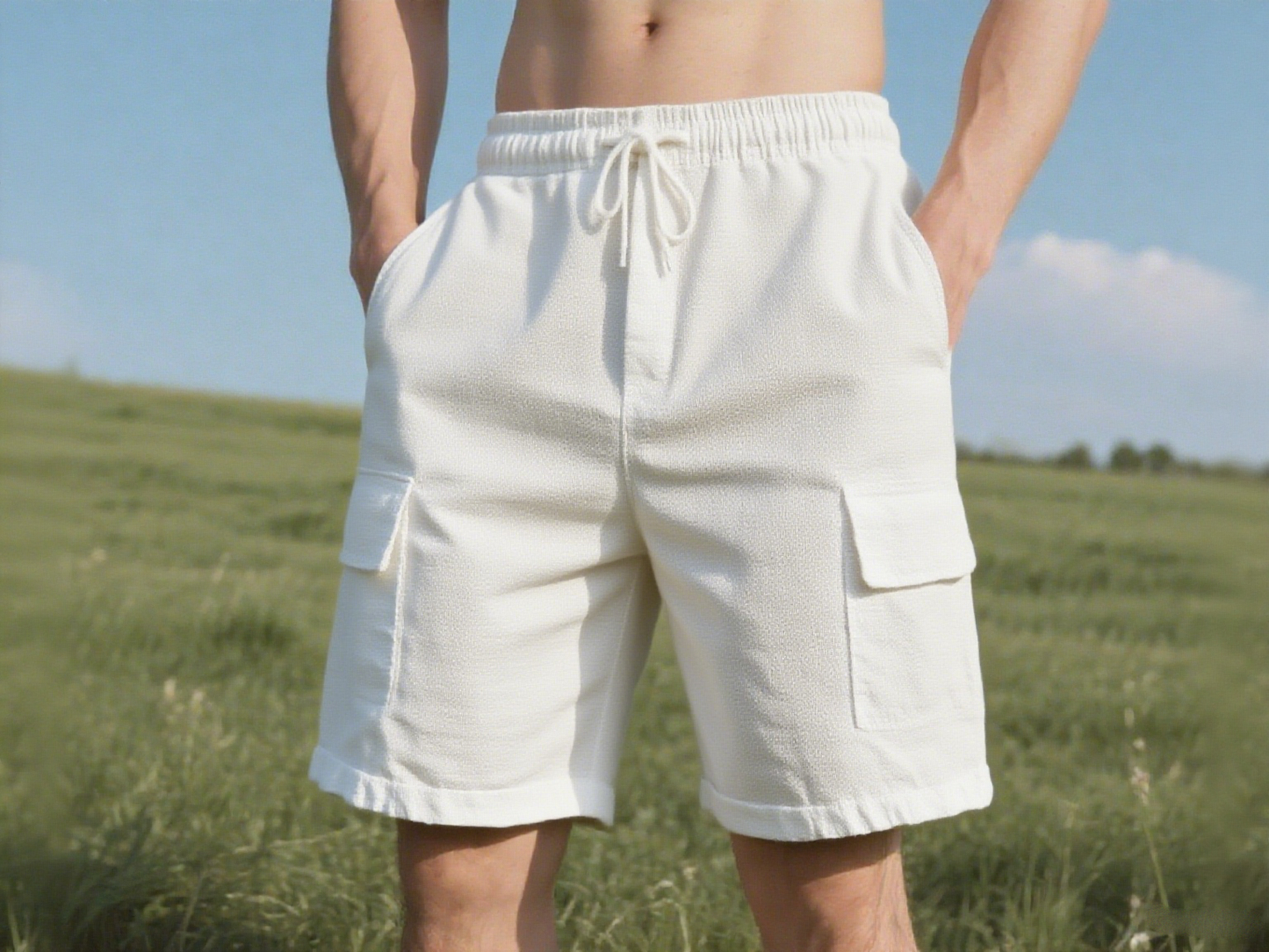 Men's Linen Drawstring Pants - Elastic Waist Loose Fit for leisure & Beach