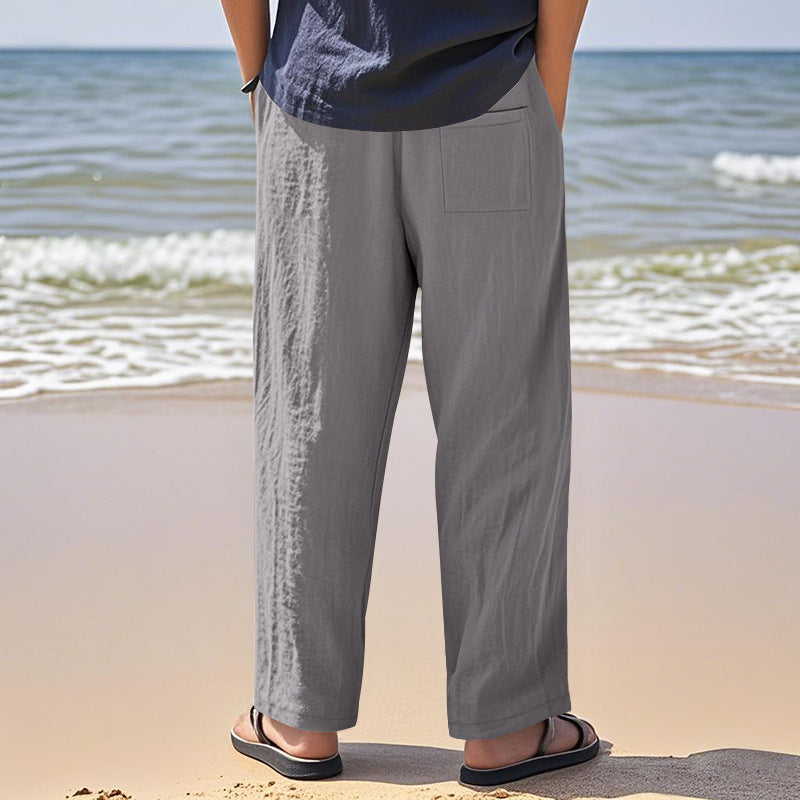 Linen breathable wide-leg pants men's summer and autumn thin loose sports loose straight casual trousers men