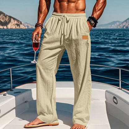 Men's Drawstring Linen Pants Casual Summer Beach Loose Trousers