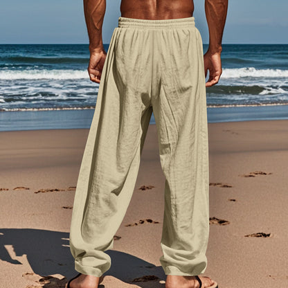 Men's Drawstring Linen Pants Casual Summer Beach Loose Trousers