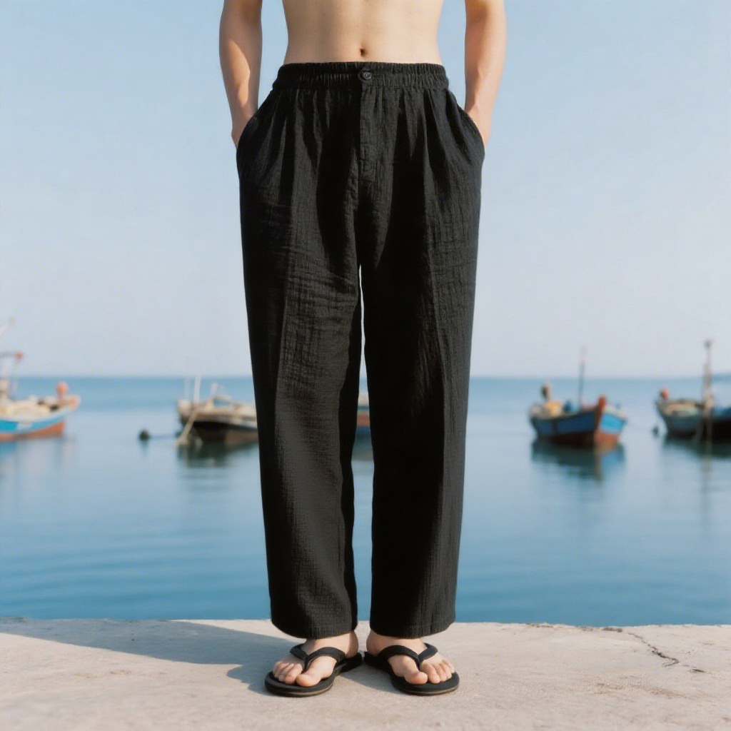 New men's loose linen casual wide-leg trendy beach sports all-season breathable trousers