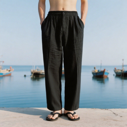 New men's loose linen casual wide-leg trendy beach sports all-season breathable trousers