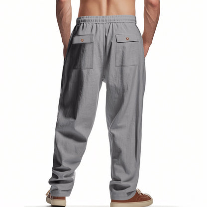 New men's loose linen casual wide-leg trendy beach sports all-season breathable trousers