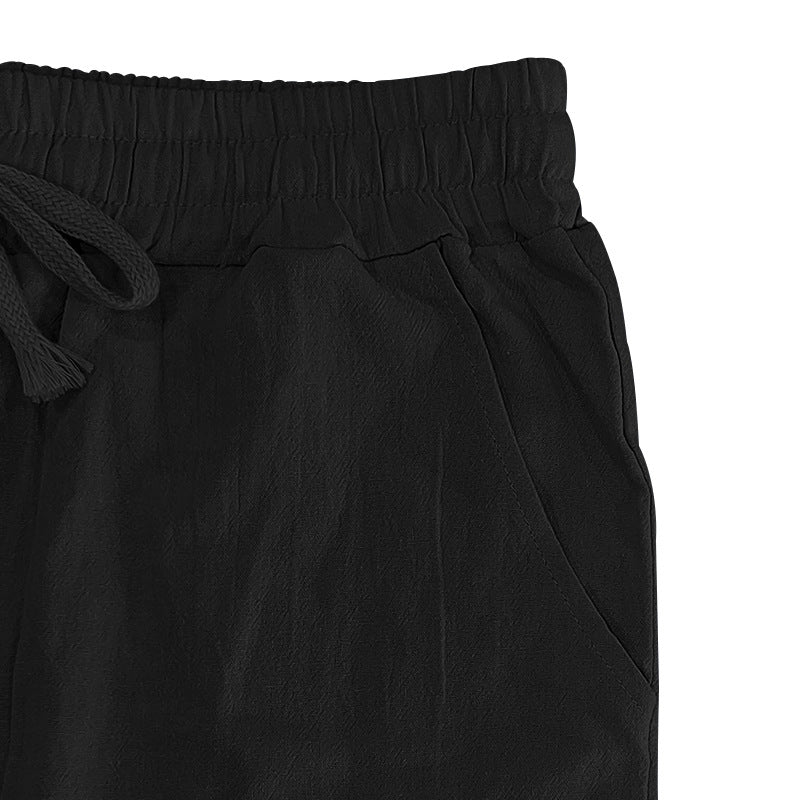 Men's Casual Linen Pants Beach Summer Elastic Waist Drawstring Pants Lightweight Linen Trousers