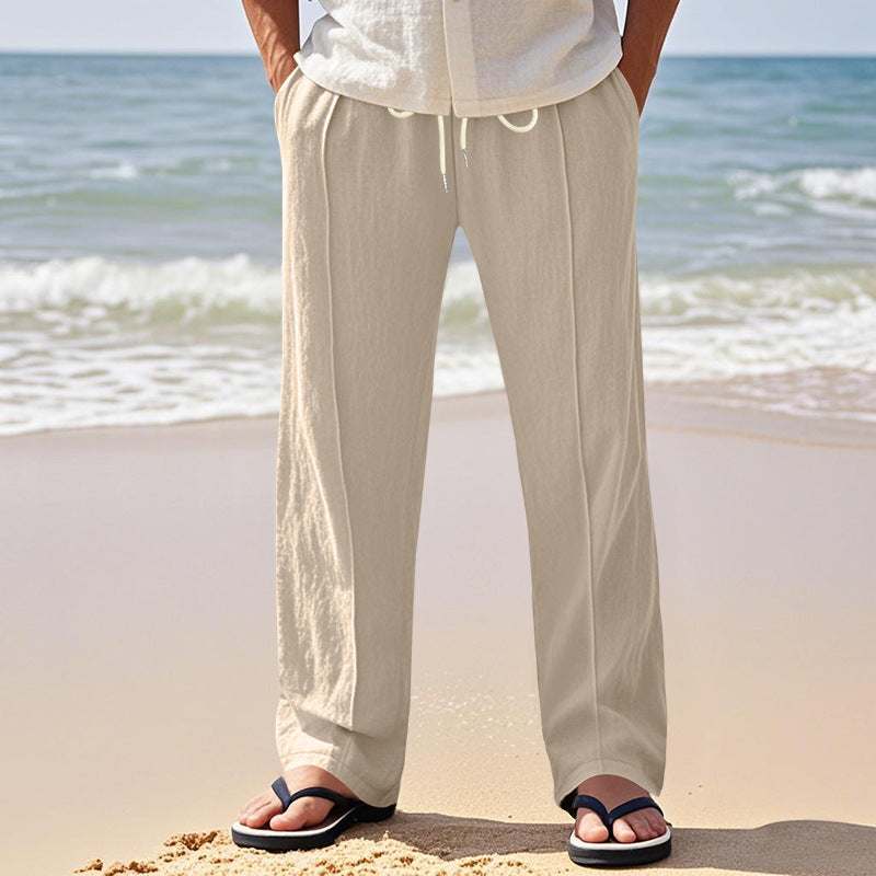 Linen breathable wide-leg pants men's summer and autumn thin loose sports loose straight casual trousers men