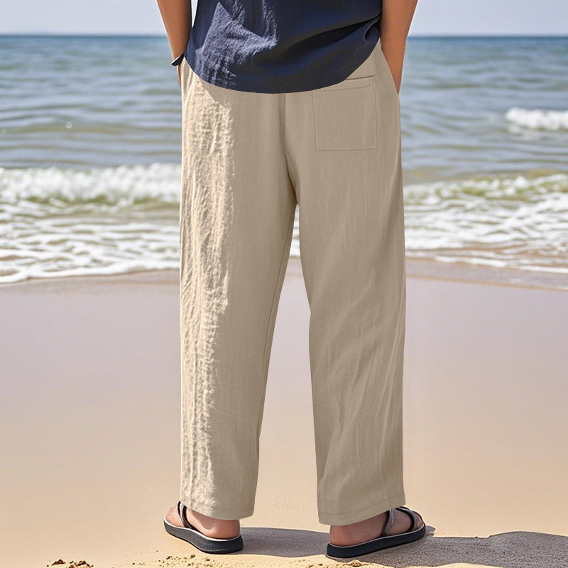 Linen breathable wide-leg pants men's summer and autumn thin loose sports loose straight casual trousers men