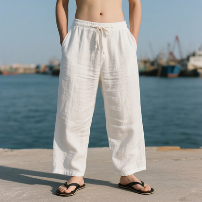 New men's loose linen casual wide-leg trendy beach sports all-season breathable trousers
