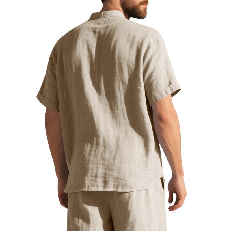 Men's Linen Button Down Shirt - Casual Slim Fit with Chest Pocket for Beach & Vacation
