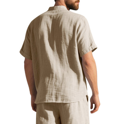 Men's Linen Button Down Shirt - Casual Slim Fit with Chest Pocket for Beach & Vacation