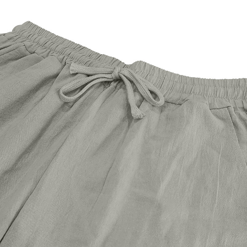 Men's Casual Linen Pants Beach Summer Elastic Waist Drawstring Pants Lightweight Linen Trousers