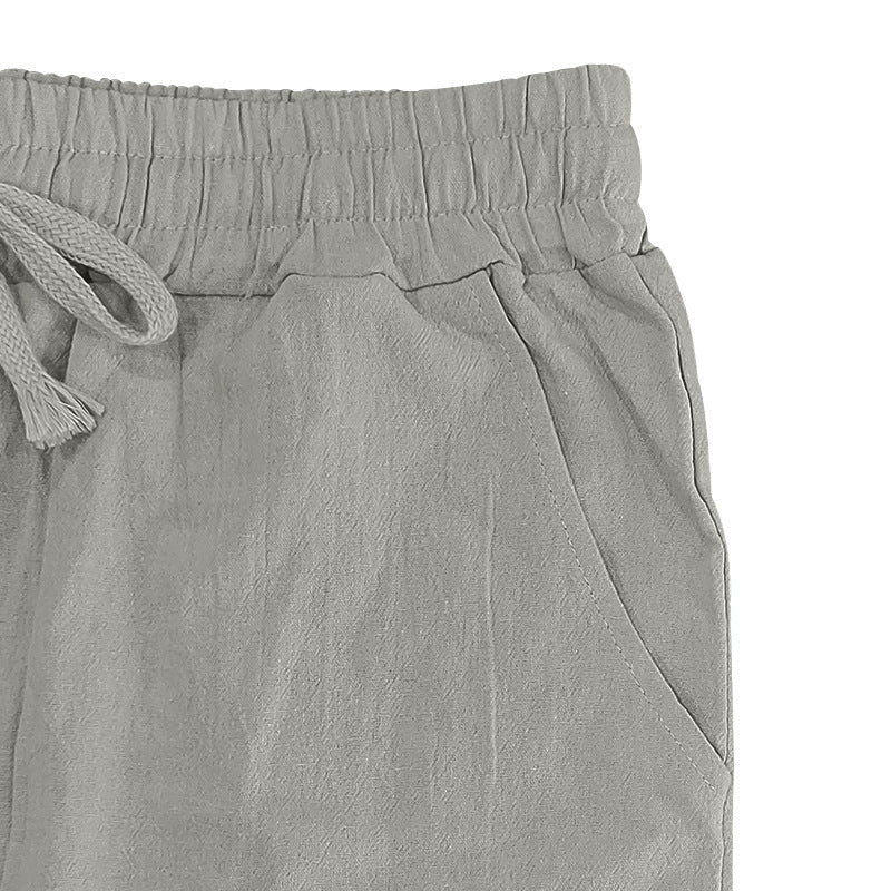 Men's Casual Linen Pants Beach Summer Elastic Waist Drawstring Pants Lightweight Linen Trousers
