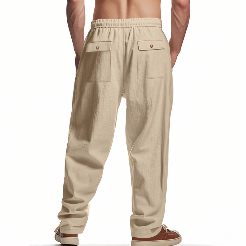 New men's loose linen casual wide-leg trendy beach sports all-season breathable trousers