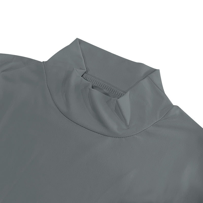 Men's Summer Stretch Slim British Gentleman's Casual Base Shirt Small Turtleneck Short Sleeve T-Shirt Men's