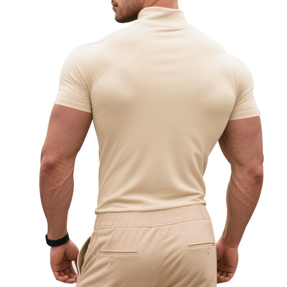 Men's Summer Stretch Slim British Gentleman's Casual Base Shirt Small Turtleneck Short Sleeve T-Shirt Men's