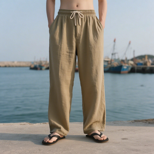 New men's loose linen casual wide-leg trendy beach sports all-season breathable trousers