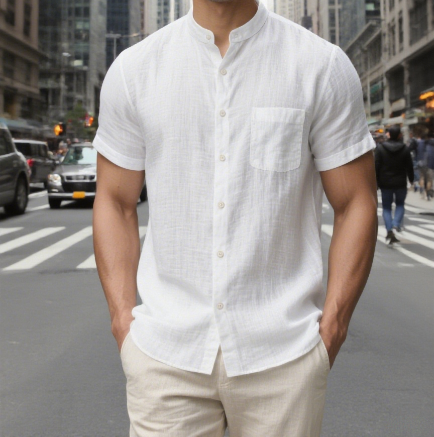 Men's Linen Button Down Shirt - Casual Slim Fit with Chest Pocket for Beach & Vacation