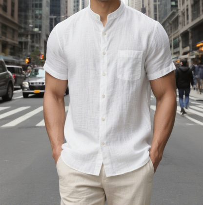 Men's Linen Button Down Shirt - Casual Slim Fit with Chest Pocket for Beach & Vacation